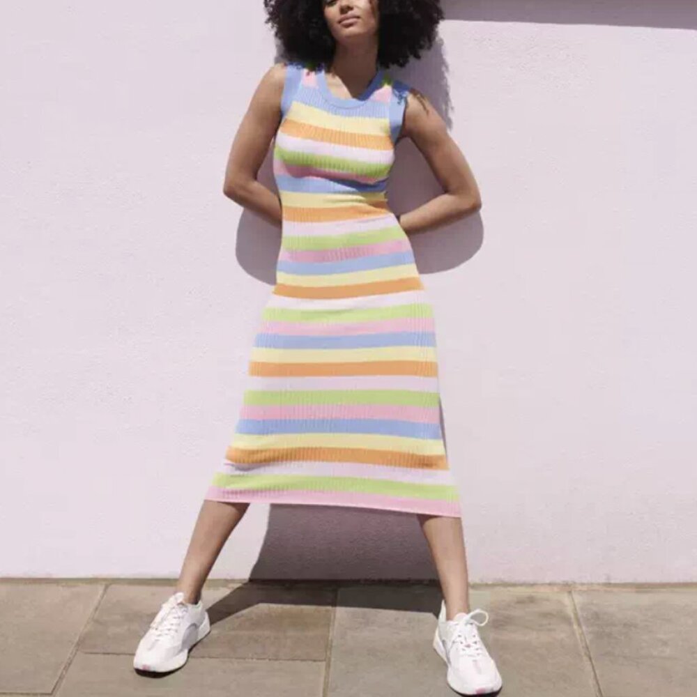 ✨ SALE Olivia Rubin Nelly Maxi Dress XS/S Multi Stripe Knit Stretch Causal